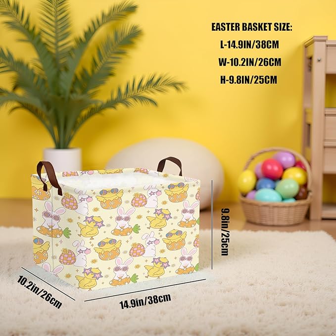 Large Rectangular Cute Kid Easter Basket Empty Bunny Eggs Easter Basket Gift Spring Room Storage Organizer Décor (E-11)