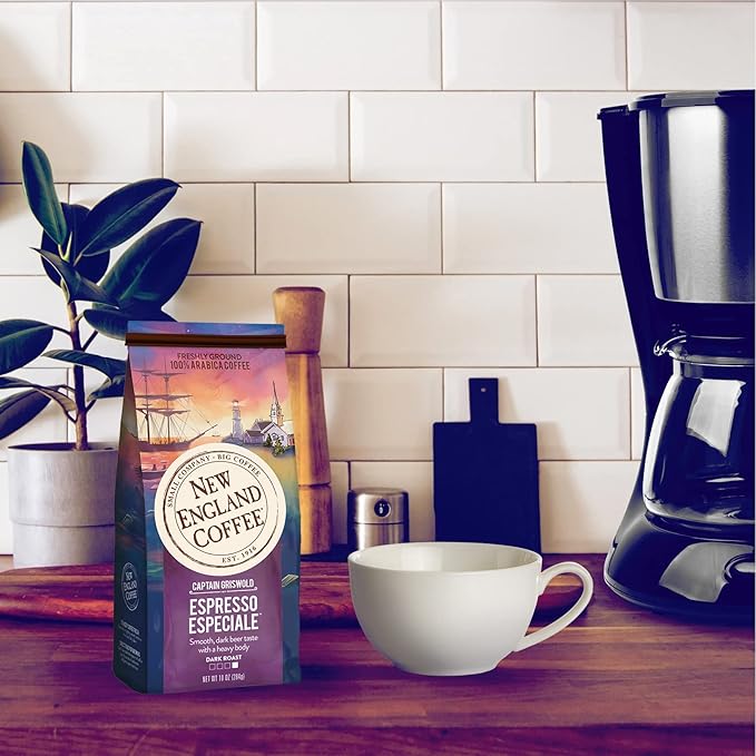New England Coffee Espresso Especiale Dark Roast Ground Coffee, 10oz Bag (Pack of 6)