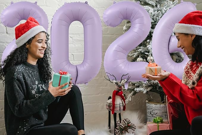Huge Light Purple 2026 New Year Balloons 40 Inch Pale Lavender 2026 Mylar Foil Helium Number Balloons Christmas New Year Eve Graduation Party Decorations Supplies