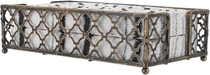 Boston International Paper Napkin Holder Caddy Dispenser for Kitchen Dining Buffet & Bar Countertops, 9" x 5.25" (Fits Guest Towel Size), Antique Brass Trellis