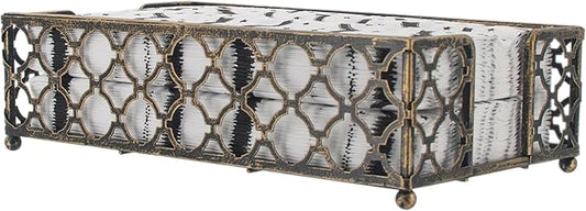 Boston International Paper Napkin Holder Caddy Dispenser for Kitchen Dining Buffet & Bar Countertops, 9" x 5.25" (Fits Guest Towel Size), Antique Brass Trellis