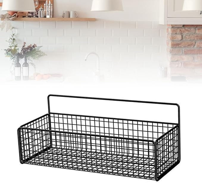 Wire Wall Basket, Wall Mounted Organizer Kitchen Organizer, Wire Storage Shelf Rack for Cabinets, Pantry, Closets, Bathroom, Kitchen, Bedroom(Black)