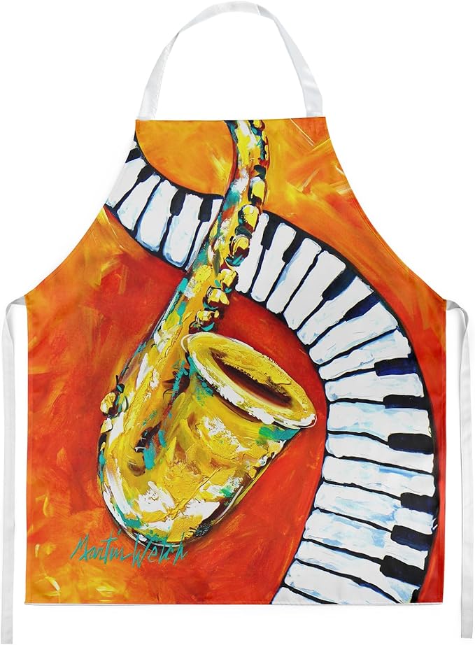 Caroline's Treasures Something Blues Saxaphone and Piano Apron Cooking Kitchen Server Baking Crafts Gardening for Adult Women Men, Unisex, Large, Multicolor