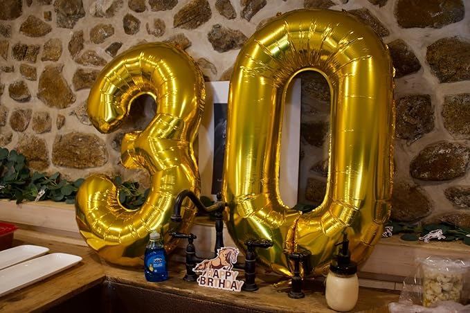 60 Balloon Numbers, Happy 60th Birthday Decorations for Men Women, Gold Number 60 Balloons Party Decorations for Wedding, Celebration Party, Graduations