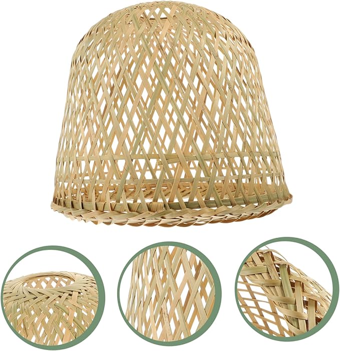 2pcs Bamboo Lampshade Rattan Light Fixture Boho Hanging Light Pink Tile Stickers Light Covers for Ceiling Lights Lampshades for Ceiling Lights Fan Bamboo Weaving Desk Lamp To Weave(Khakix3pcs,25x25x19