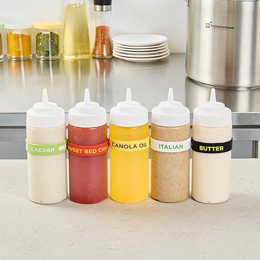 Restaurantware Silicone Squeeze Bottle Band 10 Count 2.75 Inch Dishwasher Safe Condiment Identification Band, Canola Oil Yellow Non-Slip Label Band for Condiment Labeling at Restaurants, Food Trucks
