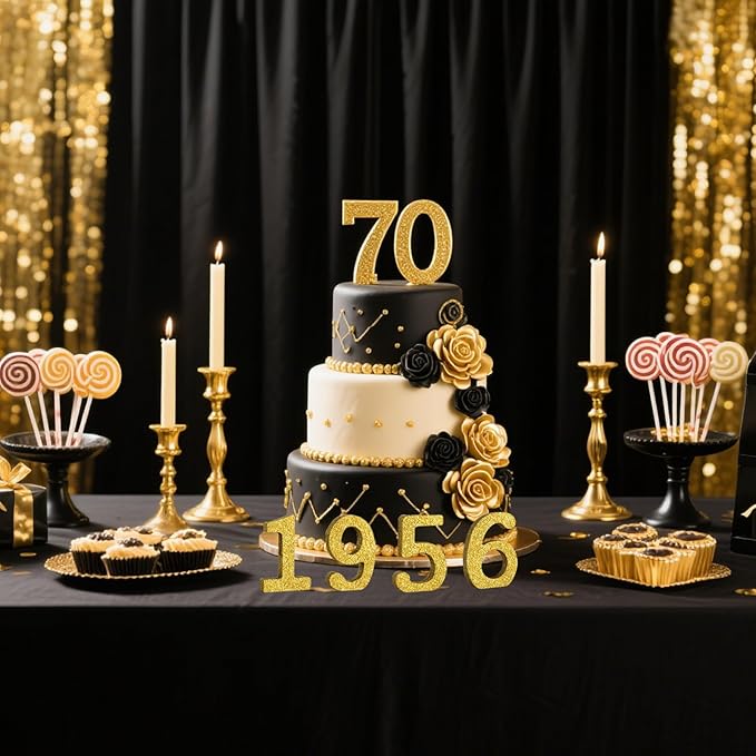 TONIFUL 4 Inch 1956 Gold Glitter Table Centerpiece Sign 1956 Number Block for 70th Birthday Decoration,Seventy Years Old Birthday Table Decoration,Class of 1956 Reunion Decorations or Anniversary
