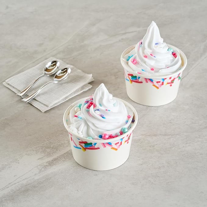 Restaurantware Ice Cream Cups 50 Pack of 8 oz Leak-Resistant Disposable Dessert Bowl Frozen Yogurt Cup Round Paper Container For Cold And Hot Desserts