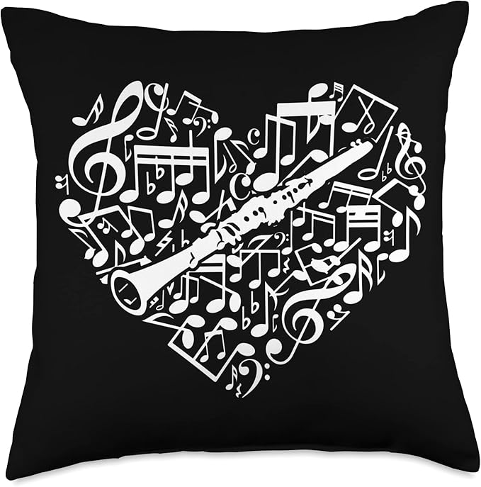 Heart Sheet Music Clarinet Throw Pillow