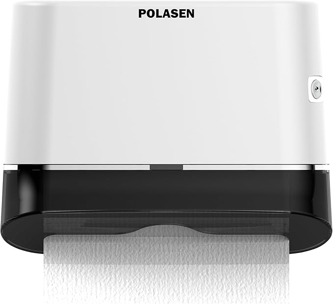 Multifold Paper Towel Dispenser Wall Mount White Compact Adhesive No Drilling or Screws Installation Fits Combi-Fold Fusion Folded Hand Towels for Commercial Industrial Shop Office