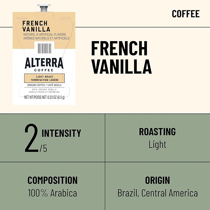 Flavia Alterra French Vanilla Coffee Freshpacks works only with Flavia Brewers, Light Roast (Case of 100)