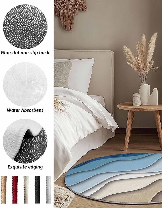 Round Area Rug,Blue Gradient Abstract Geometric Circle Living Room Rug Non-Slip Rugs Indoor Carpet,Water Ripple Stripe Modern Art Soft Comfort Rugs for Bedroom KidsRoom Nursery