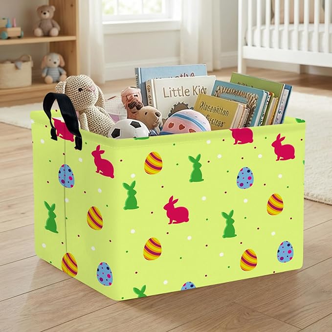 Kid Large Empty Easter Basket Gift Personalized Fabric Bunny Easter Basket for Boy and Girl Room Decor Storage Bin (Red Green Rabbit)