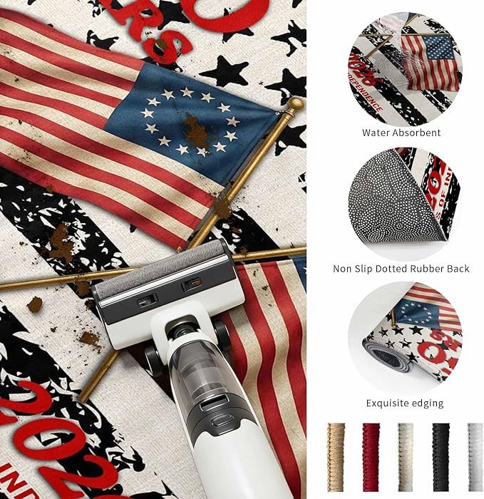 Area Rug 8x10ft, Independence Day 250th Anniversary Washable Rugs for Living Room Bedroom, Retro USA Flags Soft Non-Slip Area Rugs Rectangle Floor Carpet for Dining Room