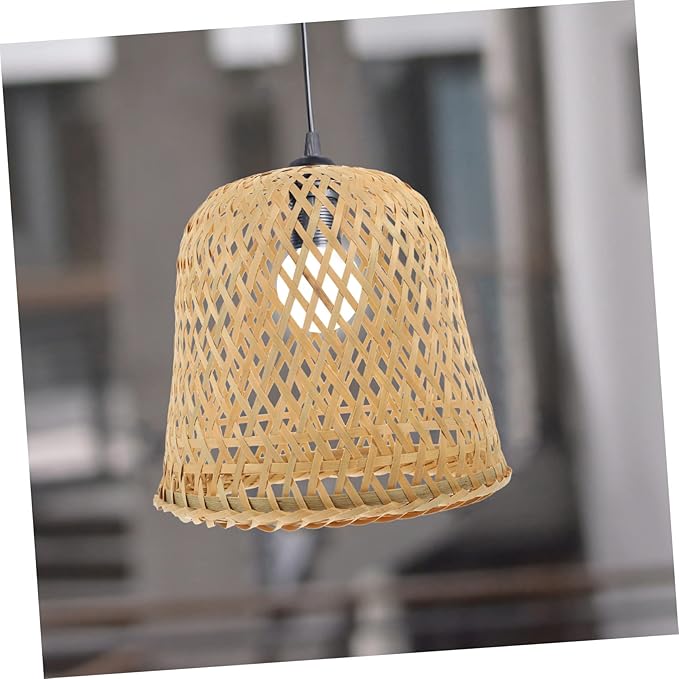 2pcs Bamboo Lampshade Rattan Light Fixture Boho Hanging Light Pink Tile Stickers Light Covers for Ceiling Lights Lampshades for Ceiling Lights Fan Bamboo Weaving Desk Lamp To Weave(Khakix3pcs,20x20x18