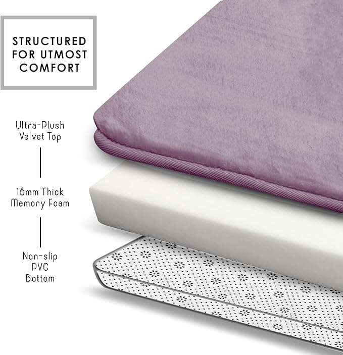 Clara Clark 2 Piece Bathroom Rug Set - Memory Foam, Bath Mat Set, Plush, Cozy, Ultra Soft, Non Slip, Machine Washable, Quick Dry - 24” x 17”+ 32” x 20” - Dusty Purple