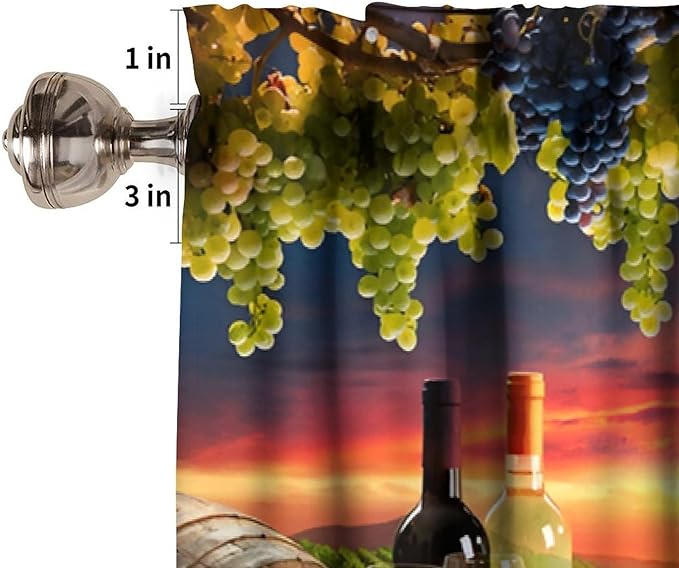 Vineyard Wine Kitchen Valance, Farm Country Sunset Grapes Barrels Window Drapes for Dining Outdoor Party Garden Home Decor, 54x18Inch