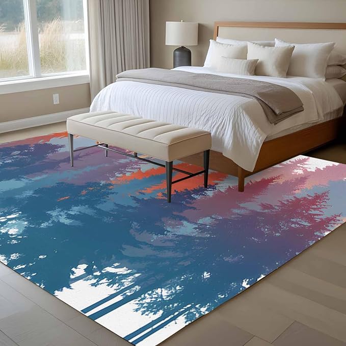 Area Rug 6x9ft, Abstract Trees Forest Silhouette Washable Rugs for Living Room Bedroom, Natural Scene Plants Soft Non-Slip Area Rugs Rectangle Floor Carpet for Dining Room