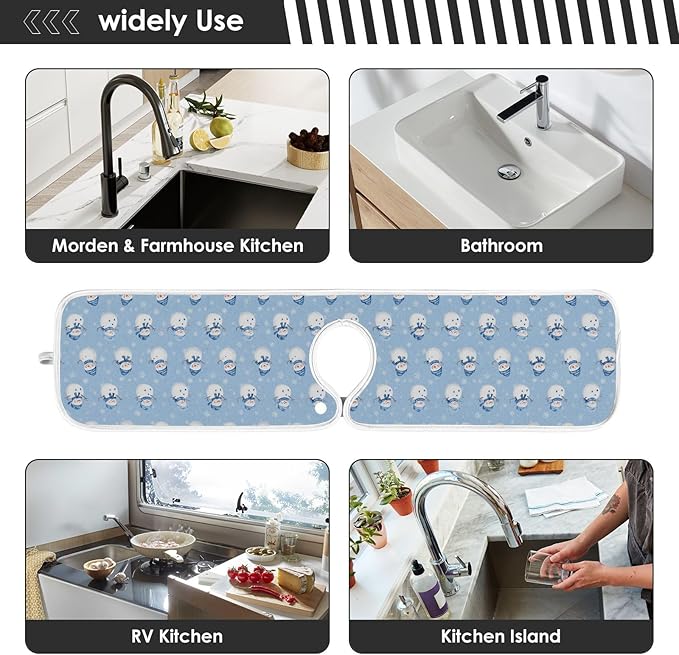 Kcldeci Snowman and Snowflakes 2PCS Kitchen Faucet Mat Bathroom Faucet Mat Sink Microfiber Cloth Faucet Splash Catcher Faucet Mat Dish Drying Mat Sink mat for Kitchen Sink 23x5in