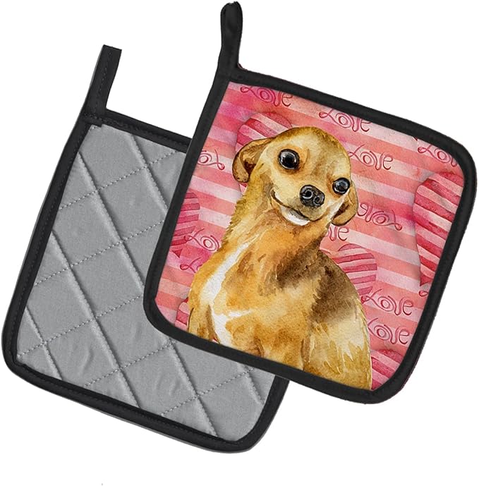 Caroline's Treasures BB9745PTHD Chihuahua Love Pair of Pot Holders, Red Kitchen Heat Resistant Pot Holders Sets Oven Hot Pads for Cooking Baking BBQ, 7 1/2 x 7 1/2