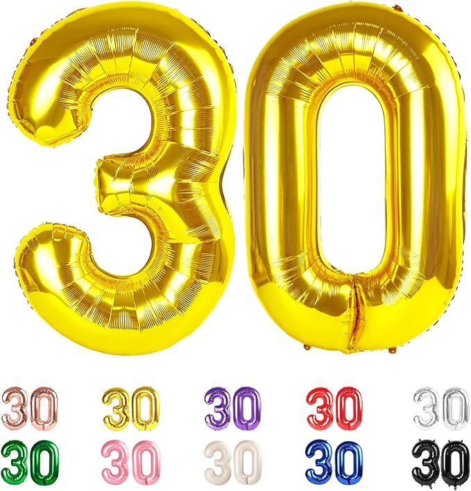 30 Balloon Numbers, Number Balloons 40 In 30th Birthday Decorations for Her Him, Gold Birthday Party Decorations for Wedding, Celebration Party, Graduations