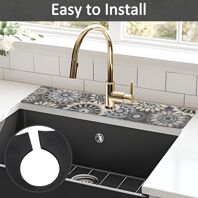 2PCS 24" X 5.5" Kitchen Sink Splash Guard Faucet Mat Mandala Super Absorbent Fast Drying Faucet Guard & Draining Mat Sink Splash Guard Behind Faucet for Kitchen, Bathroom