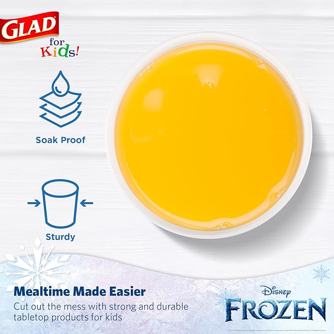 Glad for Kids Disney Frozen Disposable Paper Cups, Anna and Elsa - Heavy Duty Soak-Proof Kid-Friendly Drinking Cups, Great for Everyday Meals and Snacks, 9 oz, 24 Count