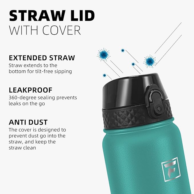 Fanhaw 32 oz Insulated Stainless Steel Water Bottle with Straw Lid, Leakproof Sports Bottle for Men, Women & Teens (Green Blue)