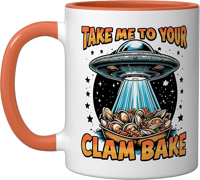 Take Me to Your Clam Bake East Coast Cuisine Funny Clam Bake Ceramic Mug, Orange/White
