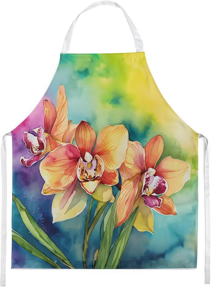 Caroline's Treasures Orchids in Watercolor Apron Cooking Kitchen Server Baking Crafts Gardening for Adult Women Men, Unisex, Large, Multicolor
