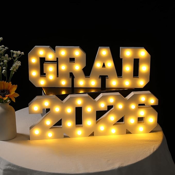 2026 Graduation Decorations- Light Up Letters "GRAD 2026" Class of 2026 Graduation Party Decorations Sign-Ornaments for Class of 2026 Preschool High School College Table Centerpieces Decor Party Supplies