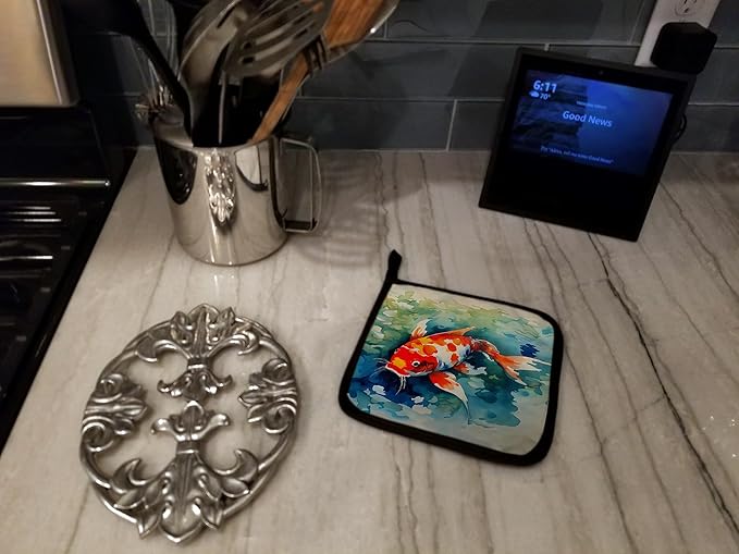 Caroline's Treasures Koi Fish Pair of Pot Holders Kitchen Heat Resistant Pot Holders Sets Oven Hot Pads for Cooking Baking BBQ, 7 1/2 x 7 1/2