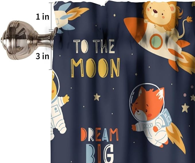 Animal Astronaut Valance, Funny Cartoon Animals Spacemen Rocket Kids Boys Window Treatment for Kitchen Dining Bedroom Nursery Decor, 54x18Inch