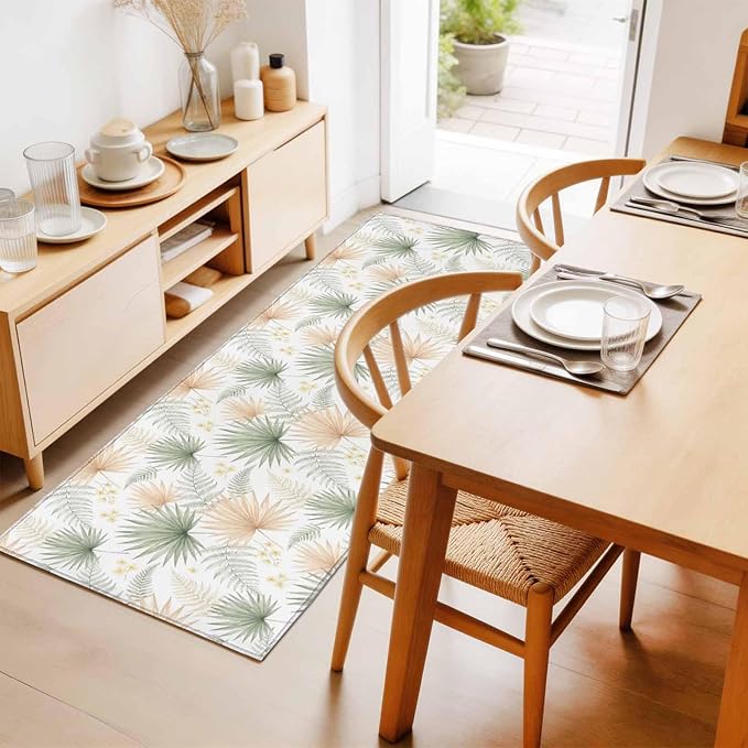 Runner Rug for Bedroom Hallway, Boho Tropical Palm Kitchen Runner Rugs Area Rug 2x6ft, Watercolor Seamless Background Washable Soft Floor Carpet for Entryway Stair