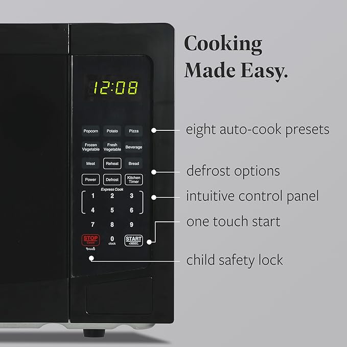 Farberware 1.1 Cu. Ft. Countertop Microwave Oven – 1000 Watts Power, Auto Cook Settings, Defrost, Easy Clean and Child Safety Lock - Black