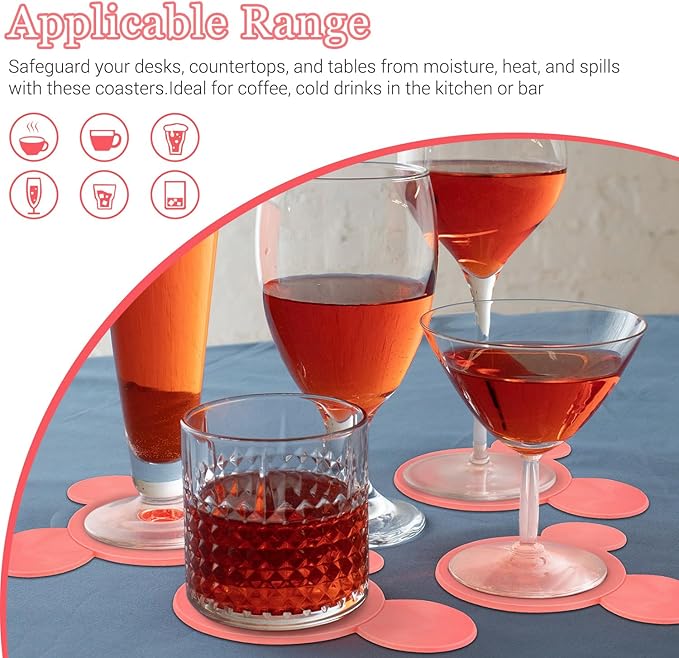 Funny Mouse Ears Coasters Non-Slip Pink Drink Coasters for Bars, Party, Office, Home Decor Tabletop Protection Birthday Wedding Housewarming Easter Gifts Ideas - Set of 4