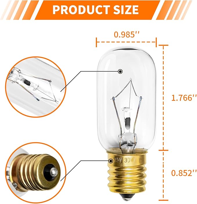 Belleone Light Bulb Fits for LG Microwave Oven - Compatible with LG Frigidaire Ken-More Whirlpool GE Over the Range Microwave, Dimmable 125V 30W E17 Base, Kitchen Night Light, Replaces 6912W1Z004B