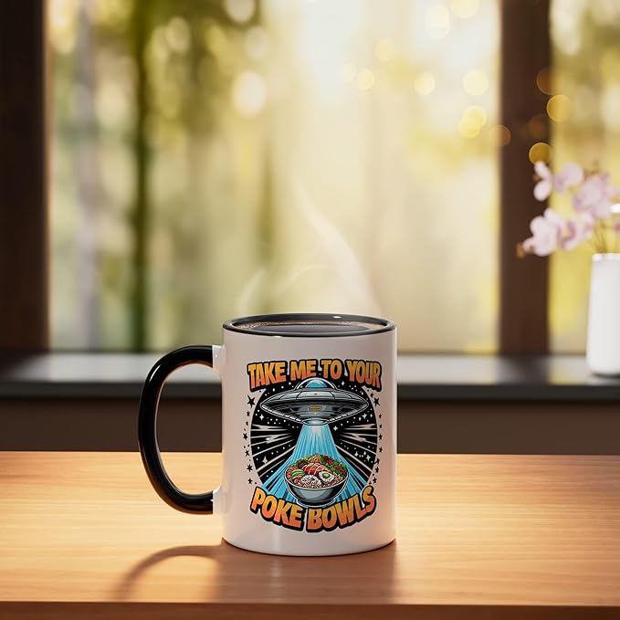 Take Me to Your Poke Bowls Hawaiian Food Funny Poke Bowl Ceramic Mug, Black/White