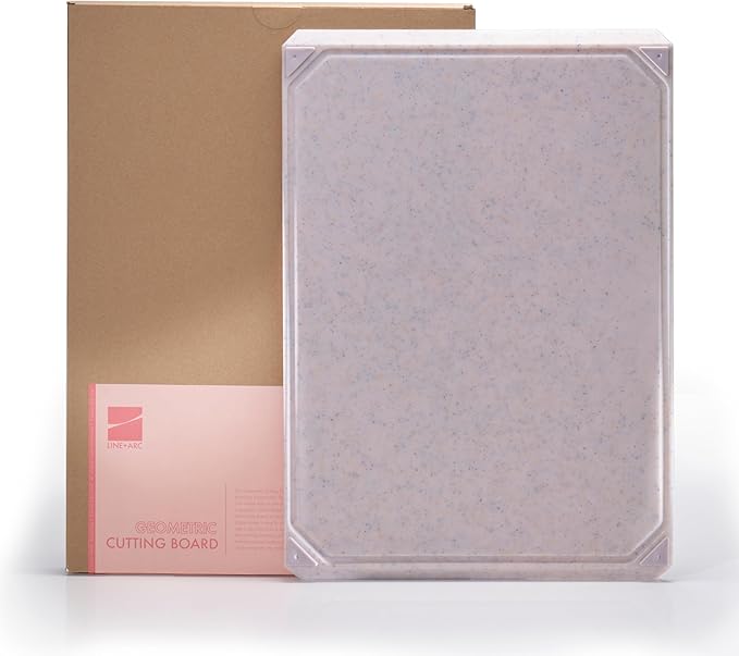 LINE+ARC Cut & Serve Board (Oatmeal) — BPA-Free Geometric Cutting/Charcuterie Board — Dishwasher Safe Dual Sided Chopping Non-Slip Juice Groove Modern Knife-Friendly Cute Kitchen Plastic Beige White
