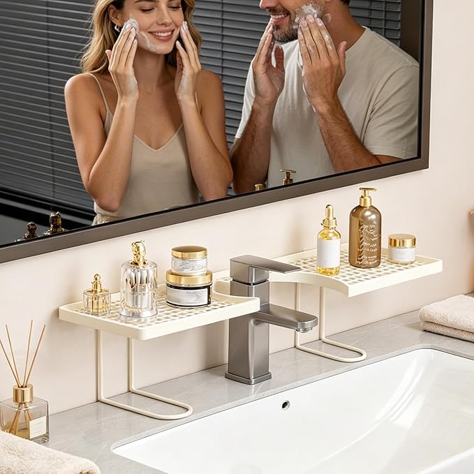 Faucet Shelf, Space Saving, 50x11x11cm, Iron Sink Storage Rack, Drain Shelf Kitchen, Easy Install, For Hotel Restaurant Bathroom Washbasin Counter Use
