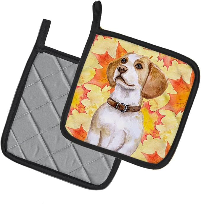 Caroline's Treasures BB9947PTHD Beagle Fall Pair of Pot Holders, Yellow Kitchen Heat Resistant Pot Holders Sets Oven Hot Pads for Cooking Baking BBQ, 7 1/2 x 7 1/2