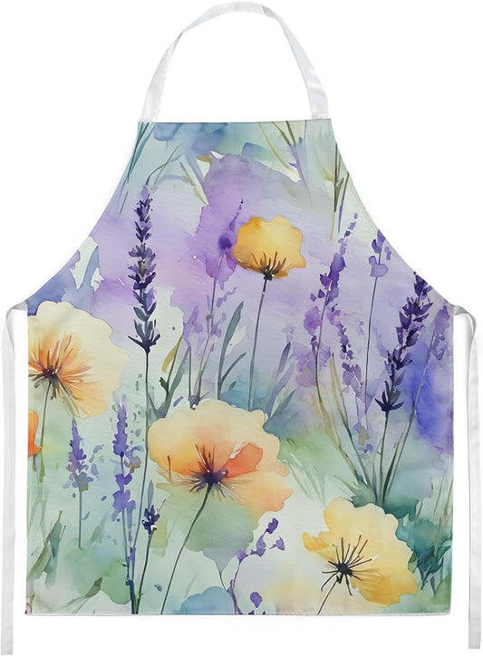 Caroline's Treasures Lavender in Watercolor Apron Cooking Kitchen Server Baking Crafts Gardening for Adult Women Men, Unisex, Large, Multicolor
