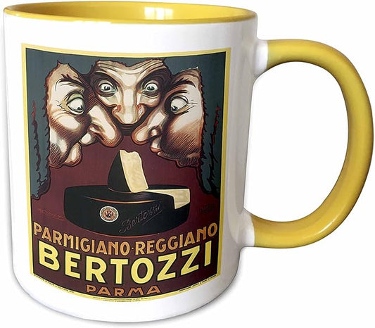 3dRose Vintage Parmigiano-Reggiano Bertozzi Parma Cheese Label 11oz Two-Tone Yellow Mug