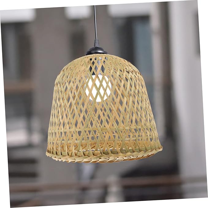 2pcs Bamboo Lampshade Rattan Light Fixture Boho Hanging Light Pink Tile Stickers Light Covers for Ceiling Lights Lampshades for Ceiling Lights Fan Bamboo Weaving Desk Lamp To Weave(Khakix3pcs,25x25x19