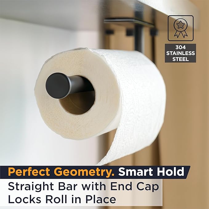 Deiss Pro Paper Towel Holder – Under Cabinet, Wall Mount, or Countertop – Rust-Resistant Stainless Steel, One-Handed Tear Design, Space-Saving Paper Towel Dispenser, Towel Holder for Kitchen