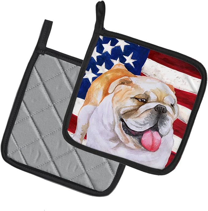 Caroline's Treasures BB9639PTHD English Bulldog Patriotic Pair of Pot Holders Kitchen Heat Resistant Pot Holders Sets Oven Hot Pads for Cooking Baking BBQ, 7 1/2 x 7 1/2