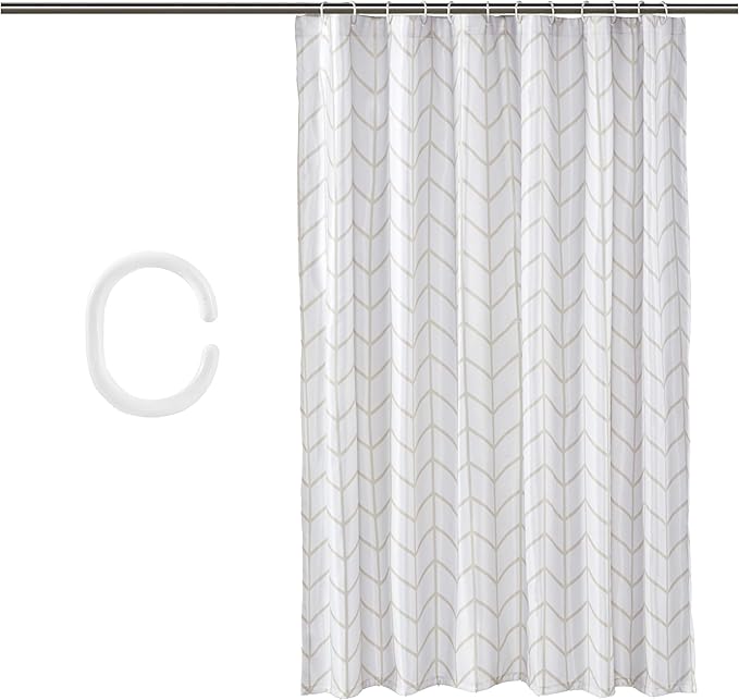 Amazon Basics Bathroom Shower Curtain, Water Resistant Fabric with Weighted Hem, Rust Resistant Grommets & Hooks, Machine Washable, 72"x72", Natural Herringbone