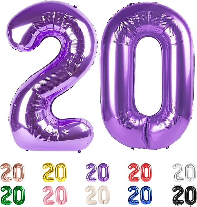 20 Balloons Number, 20th Birthday Decorations for Women Men, Numbers 20 Balloons 40 In Purple Birthday Party Decorations for Wedding, Celebration Party, Graduations