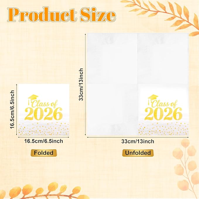 Graduation Napkins, Class of 2026 Napkins Disposable Paper Napkins Congrats Grad Cocktail Napkins Graduation Decorations 2026 Yellow Napkins Hand Towels for College Graduation Party Decorations 50 Pcs
