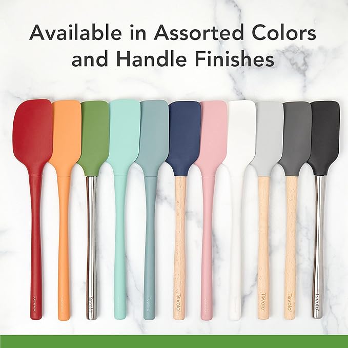 Tovolo Silicone Spatula Wooden Handle for Cooking Baking Mixing, Heat Resistant Food Safe BPA Free Flexible Silicone Baking Spatula with Wood Handles Kitchen Utensils Nonstick Safe, Black